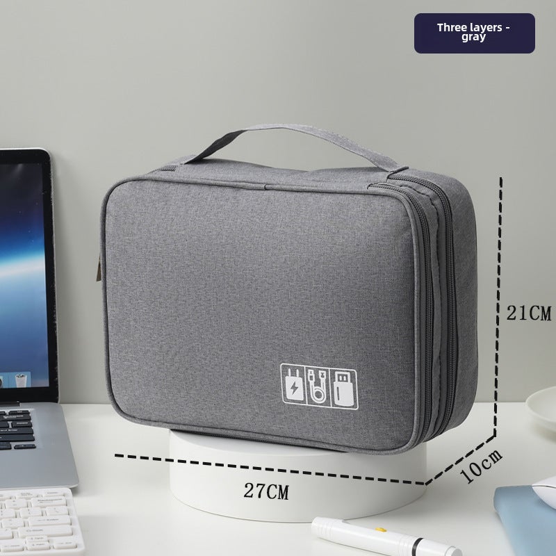 Multifunctional Storage Bag Gray Compact Lightweight Design - Built-In Power Bank Cord Organizer for Travel Desktop Bedroom Use - Image 1