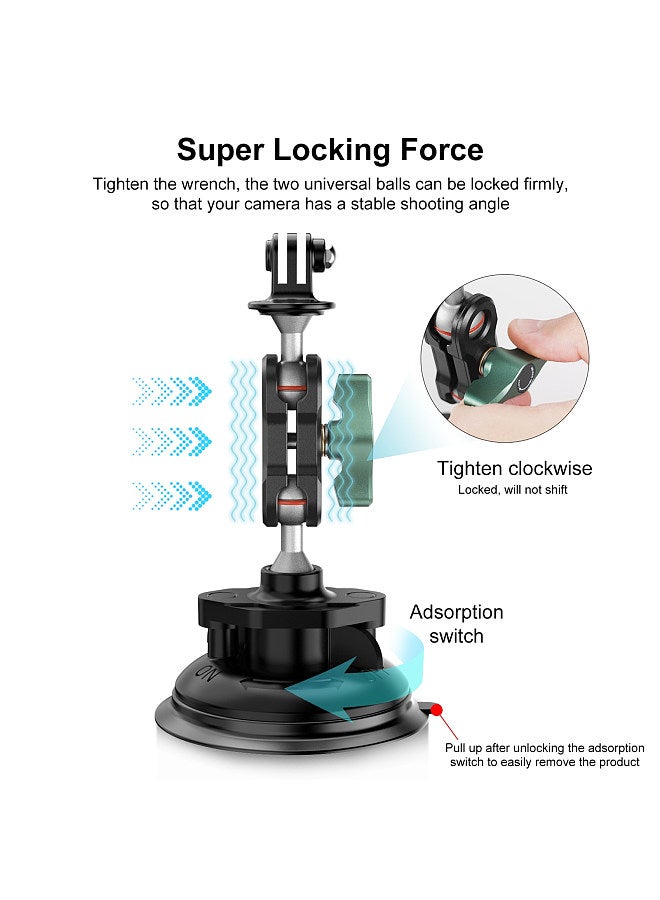 PULUZ PU848 Suction Cup Mount for Phone Suction Camera Mount Dual 360° Rotatable Ballheads with Phone Holder Sports Camera Mounting Adapter Replacement for GoPro Hero 11/10/9/8 iPhone 14/13/12  - Image 5