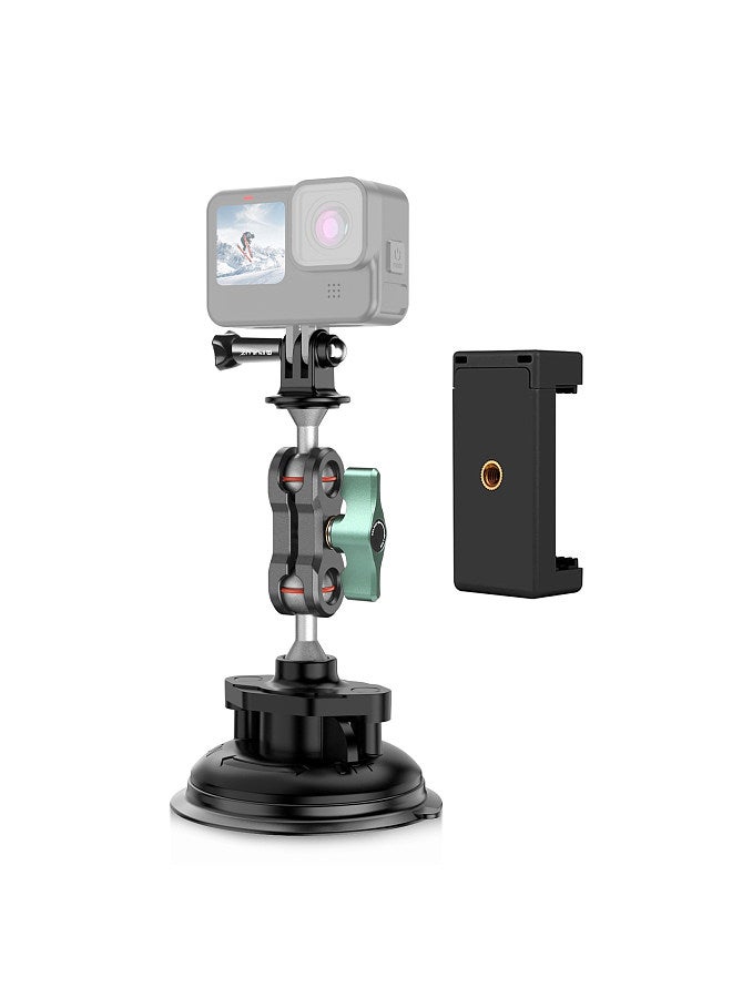 PULUZ PU848 Suction Cup Mount for Phone Suction Camera Mount Dual 360° Rotatable Ballheads with Phone Holder Sports Camera Mounting Adapter Replacement for GoPro Hero 11/10/9/8 iPhone 14/13/12  - Image 1