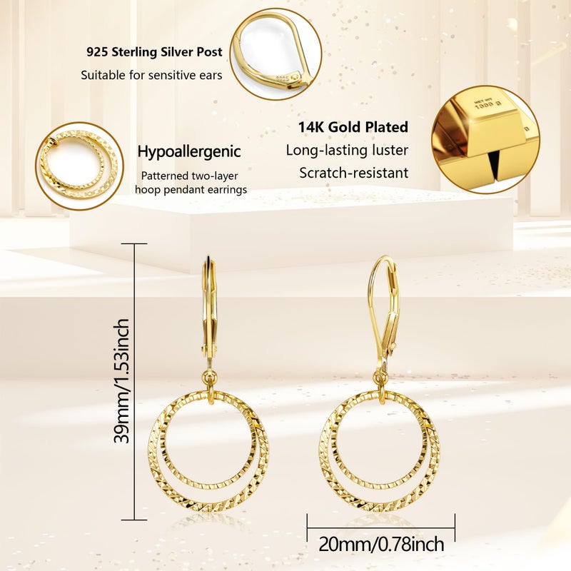 Lancharmed 14K Gold Circle Dangle Earrings for Women Hypoallergenic Hammered Leverback Dangle Drop Earrings Gold Earrings for Women Jewelry - Image 4