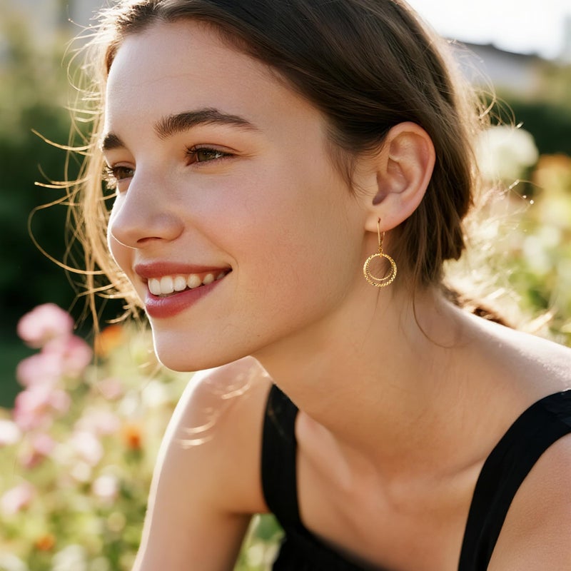 Lancharmed 14K Gold Circle Dangle Earrings for Women Hypoallergenic Hammered Leverback Dangle Drop Earrings Gold Earrings for Women Jewelry - Image 5