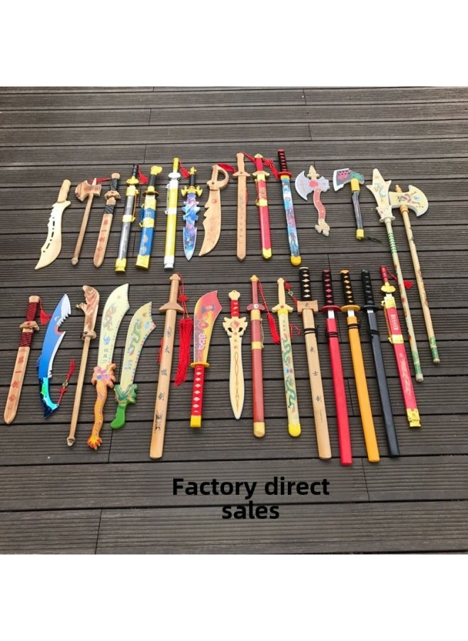 Direct Bamboo Sword Wooden Sword Wooden Sword Model Dragon Sword Warrior Props Model Stall Scenic Spot Wholesale-Color:Cartoon Samurai Sword  - Image 2