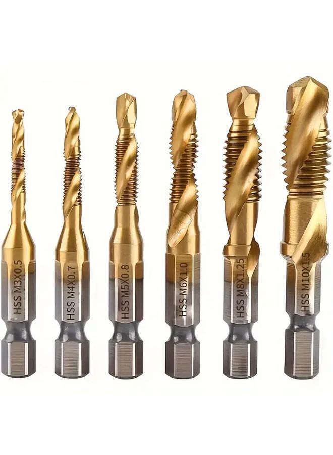 6 Pieces 2 In 1 Drill Bit Tapping Kit with Hexagonal Shank 1/8 to 3/8 Inch - Image 1