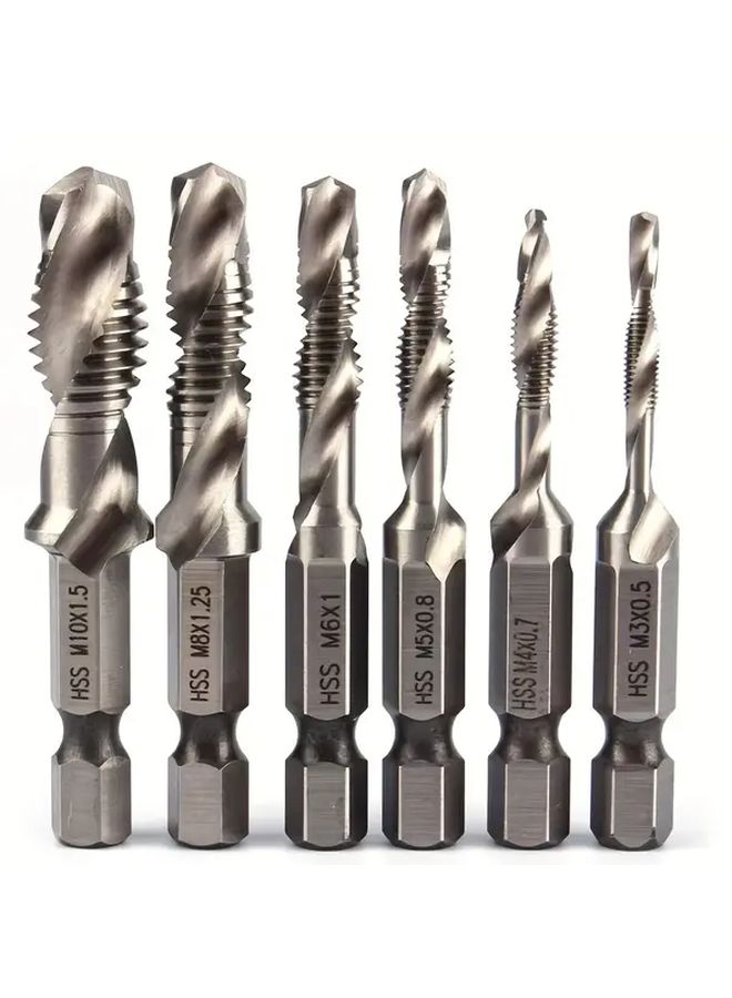6 Pieces 2 In 1 Drill Bit Tapping Kit with Hexagonal Shank 1/8 to 3/8 Inch - Image 2