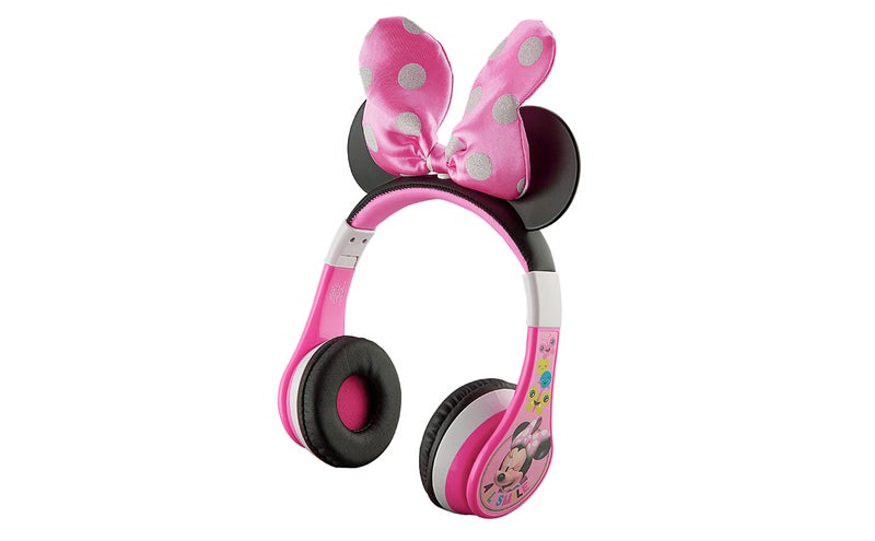 eKids Minnie Mouse Kids Bluetooth Headphones, Wireless with Microphone Includes Aux Cord, Volume Reduced Foldable Headphones for School, Home, or Travel, Pink - Image 1