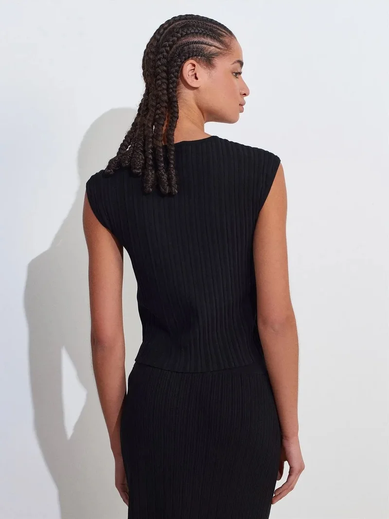 ديلفين DILVIN Ribbed Knit Crop Blouse