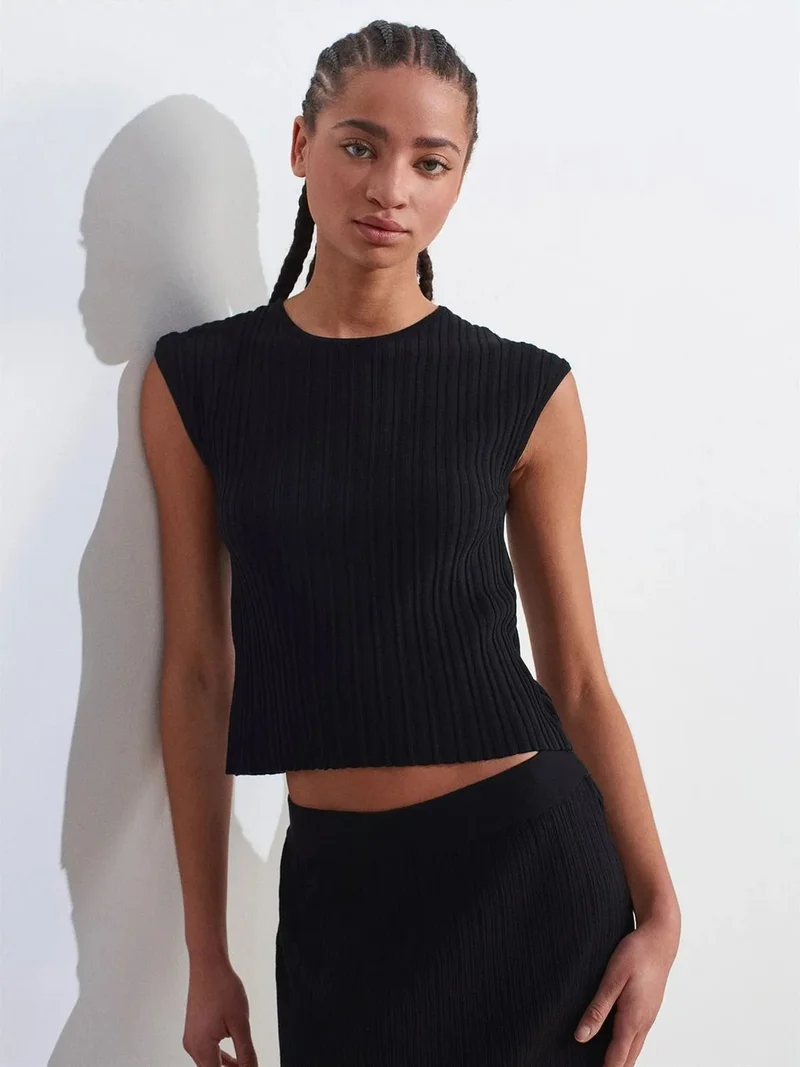ديلفين DILVIN Ribbed Knit Crop Blouse