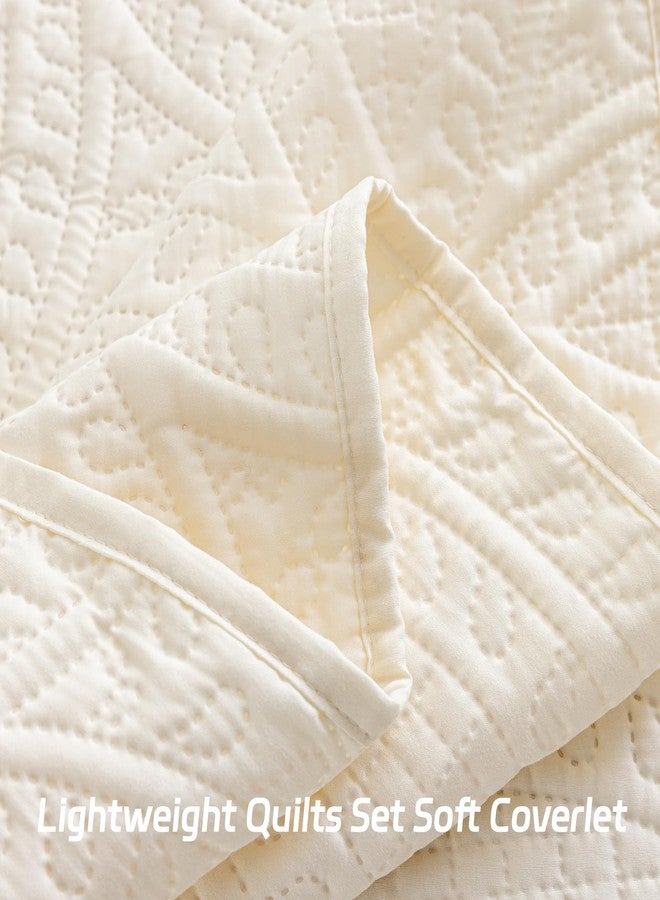 SheRest Twin Quilt Bedding Set - Soft Breathable Bed Quilt, Modern Style Embossed Bedspreads, Lightweight Microfiber Reversible Coverlet for All Seasons, Cream, 1 Quilt&1 Pillow Sham - Image 4