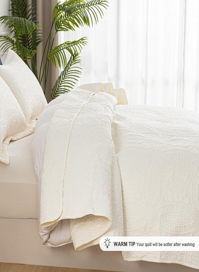 SheRest Twin Quilt Bedding Set - Soft Breathable Bed Quilt, Modern Style Embossed Bedspreads, Lightweight Microfiber Reversible Coverlet for All Seasons, Cream, 1 Quilt&1 Pillow Sham - Image 3