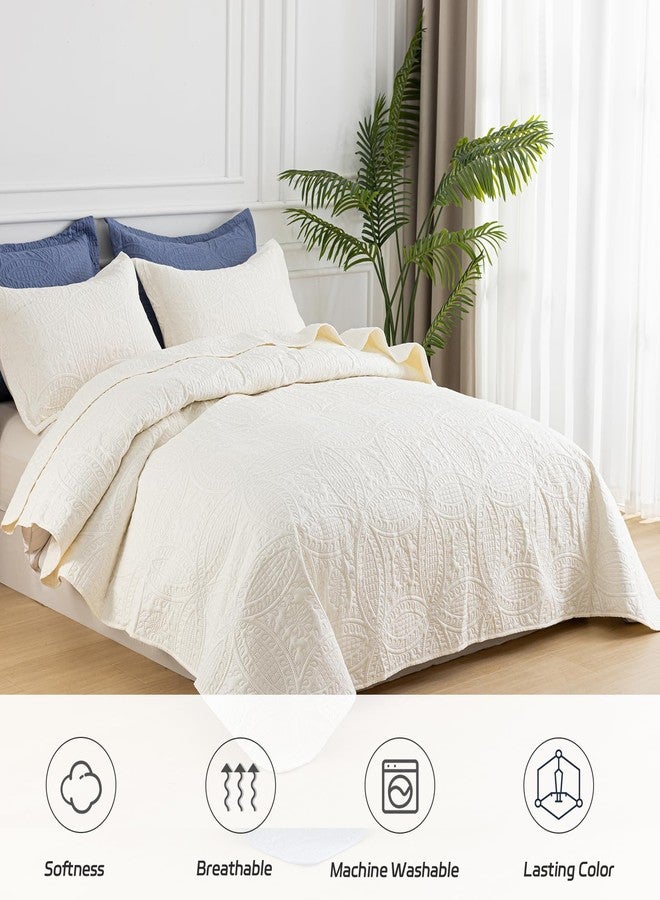 SheRest Twin Quilt Bedding Set - Soft Breathable Bed Quilt, Modern Style Embossed Bedspreads, Lightweight Microfiber Reversible Coverlet for All Seasons, Cream, 1 Quilt&1 Pillow Sham - Image 2