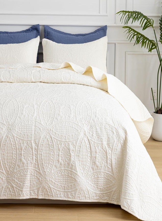 SheRest Twin Quilt Bedding Set - Soft Breathable Bed Quilt, Modern Style Embossed Bedspreads, Lightweight Microfiber Reversible Coverlet for All Seasons, Cream, 1 Quilt&1 Pillow Sham - Image 1