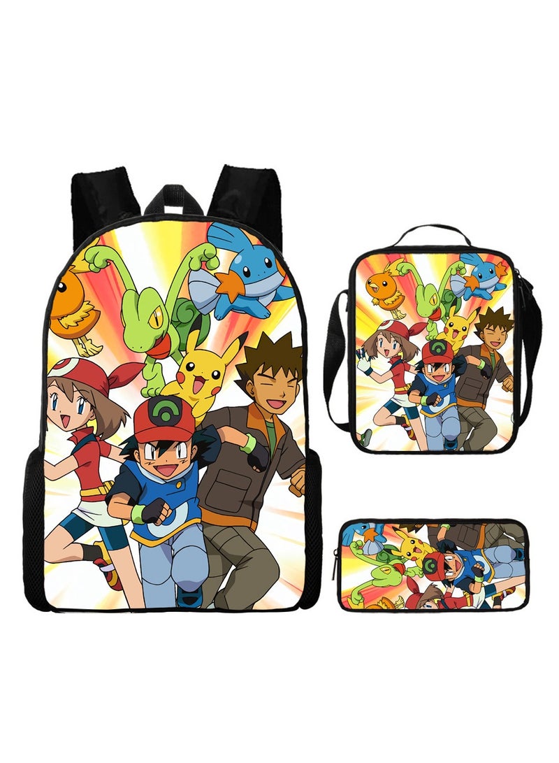 Pikachu Student Breathable Backpack Three-Piece Set 29*42*16cm