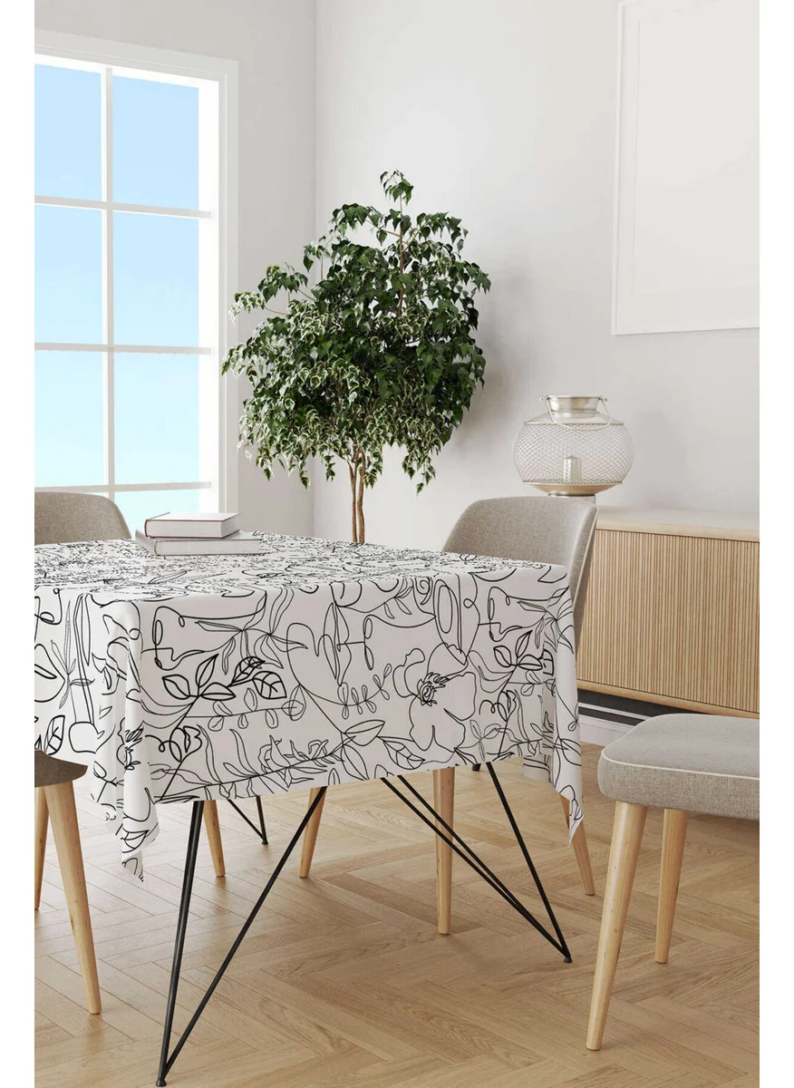 Cango Home White Black Modern Silhouette Figure Patterned Digital Printed Tablecloth CGH515-MS