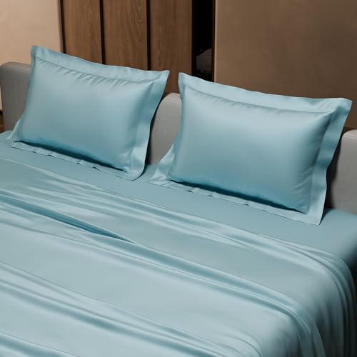 Stoa Paris Double Bedsheet with 2 Pillow Covers, 300 TC UltraSatin Premium Bedding Set, Aesthetic Home Decor, Gift for Couples, Wedding, Anniversary, Date Night - Dreamy Blue - Image 4