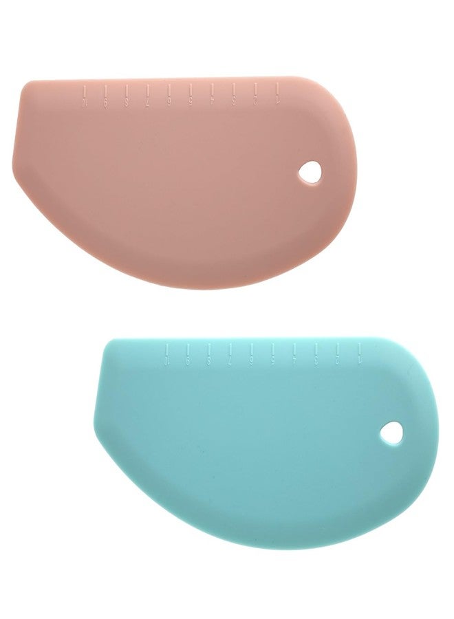 PEUTIER 2pcs Silicone Dough Scraper, Flexible Curved Edge Bench Scraper & Stainless Steel Sheet Pastry Cutter Bread Scraper Bowl Pan Scraper Tool for Baking Sourdough Bread Proofing Cake Basket(pink, green) - Image 1