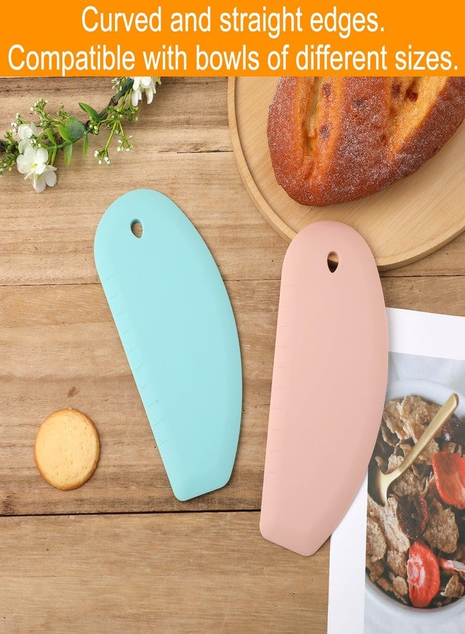 PEUTIER 2pcs Silicone Dough Scraper, Flexible Curved Edge Bench Scraper & Stainless Steel Sheet Pastry Cutter Bread Scraper Bowl Pan Scraper Tool for Baking Sourdough Bread Proofing Cake Basket(pink, green) - Image 3