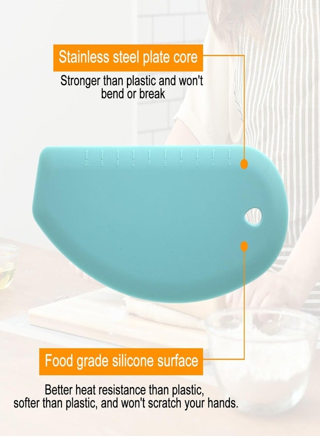 PEUTIER 2pcs Silicone Dough Scraper, Flexible Curved Edge Bench Scraper & Stainless Steel Sheet Pastry Cutter Bread Scraper Bowl Pan Scraper Tool for Baking Sourdough Bread Proofing Cake Basket(pink, green) - Image 4