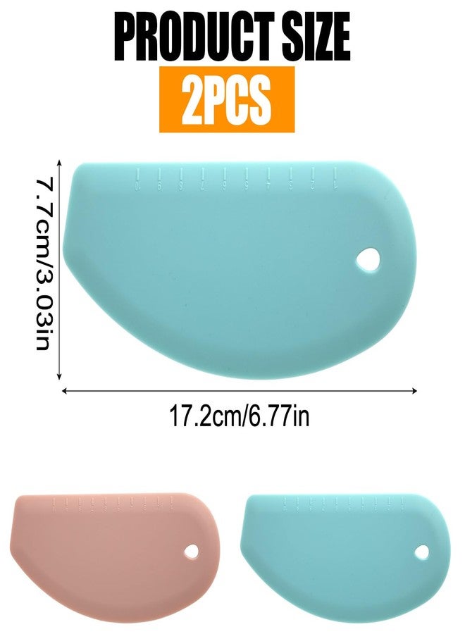 PEUTIER 2pcs Silicone Dough Scraper, Flexible Curved Edge Bench Scraper & Stainless Steel Sheet Pastry Cutter Bread Scraper Bowl Pan Scraper Tool for Baking Sourdough Bread Proofing Cake Basket(pink, green) - Image 2