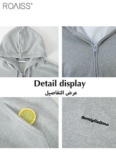 roaiss Women's Casual Zippered Hooded Jacket Classic Loose Fitting Long Sleeved Top Fashion Versatile Coat  - Image 2
