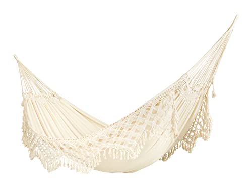 LA SIESTA XL King Bossanova Brazilian Hammock Luxurious Comfort Organic Cotton Handmade in Brazil Boho Hammock Macrame Hammock ExtraWide Indoor Hammock Bed for Relaxation Latte - Image 1