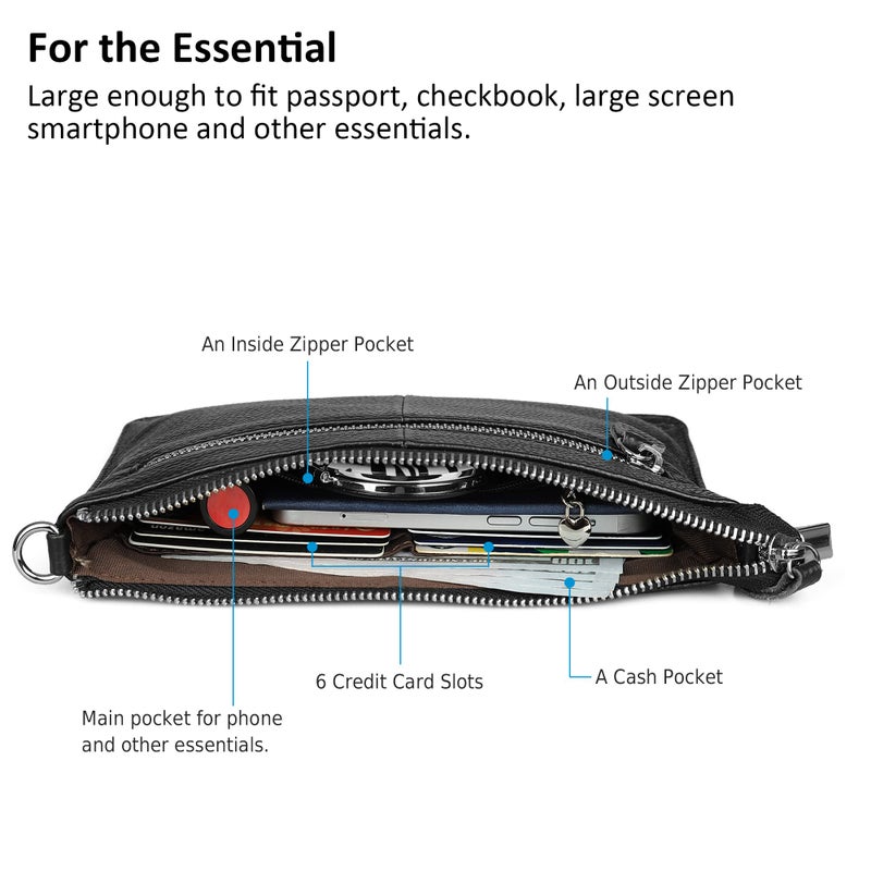 befen Black Women's Genuine Leather Wristlet Clutch Crossbody Phone Bags Wallet Purses and Handbags for Women with RFID Card Slots, Fit Phone 14 Pro Max - Image 3