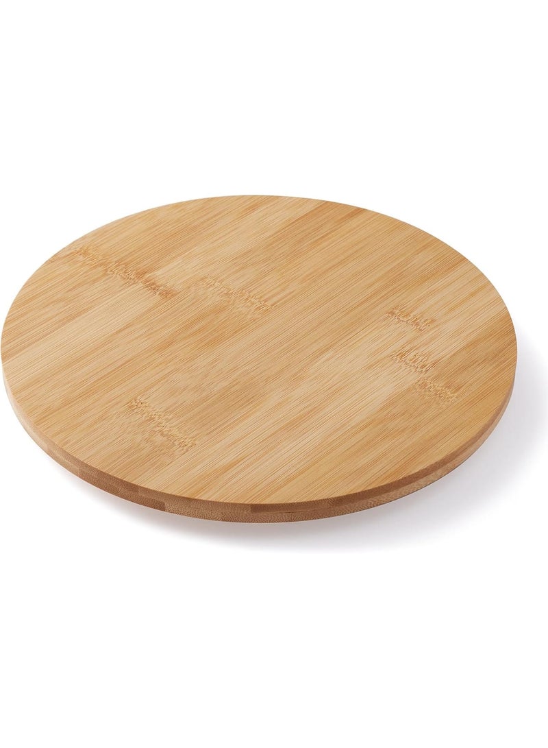SYOSI Bamboo Lazy Susan Organizer, Wooden Non Skid Turntable for Kitchen Cabinet Condiment Spice Rack Countertop Wedding Table Storage Tray, 33cm 1PC - Image 1