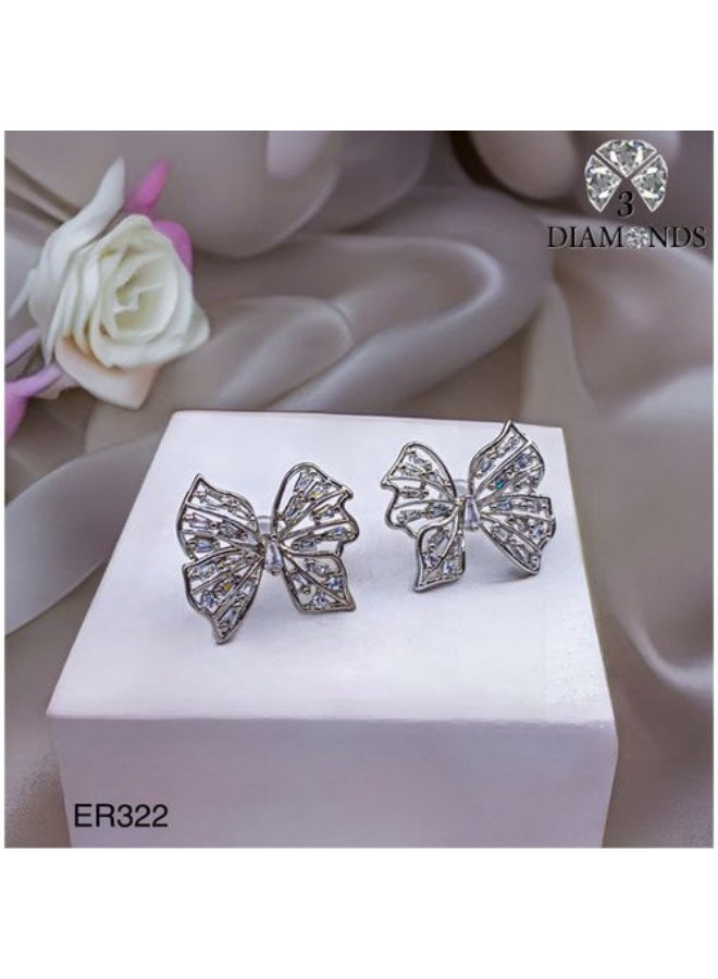 Platinum & Rhodium Plated Butterfly Earrings with Cubic Zirconia Elegant Design