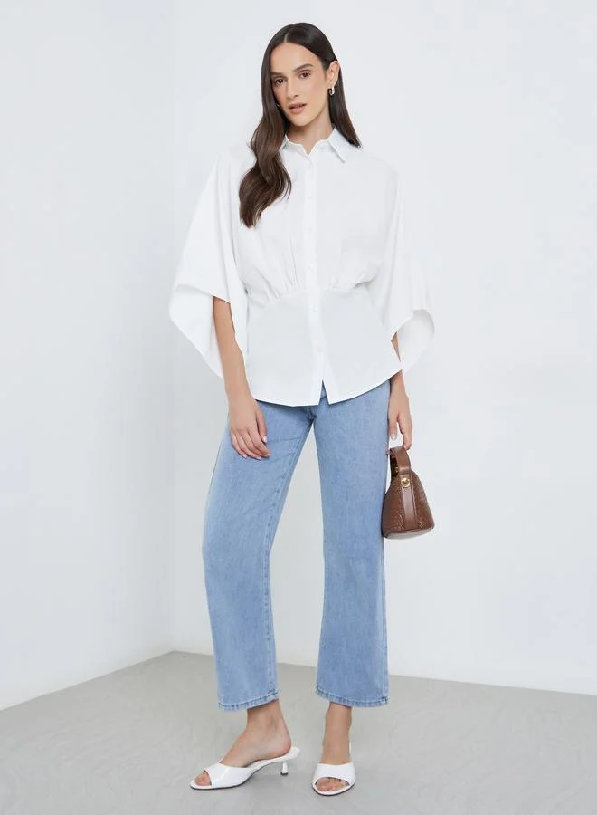 Styli Styli Solid Kimono Sleeve Buttoned Shirt