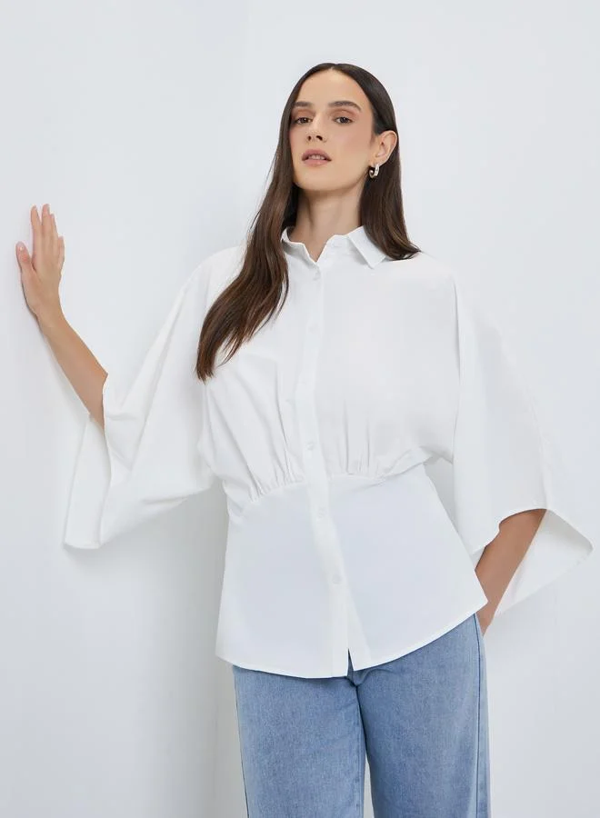Styli Styli Solid Kimono Sleeve Buttoned Shirt