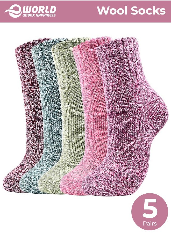Eworld 5 Pairs Wool Socks for Men and Women, Super Soft, Warm and Cozy Thick Knit Crew Socks with Terry-Loop Cushioning, Ideal for Cold Weather, Hiking and Outdoor Activities, Perfect Gift for Winter  - Image 1