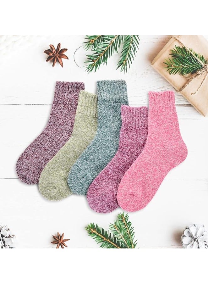 5 Pairs Wool Socks for Men and Women, Super Soft, Warm and Cozy Thick Knit Crew Socks with Terry-Loop Cushioning, Ideal for Cold Weather, Hiking and Outdoor Activities, Perfect Gift for Winter