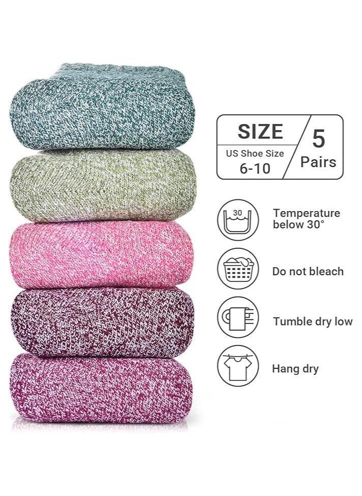 Eworld 5 Pairs Wool Socks for Men and Women, Super Soft, Warm and Cozy Thick Knit Crew Socks with Terry-Loop Cushioning, Ideal for Cold Weather, Hiking and Outdoor Activities, Perfect Gift for Winter  - Image 2