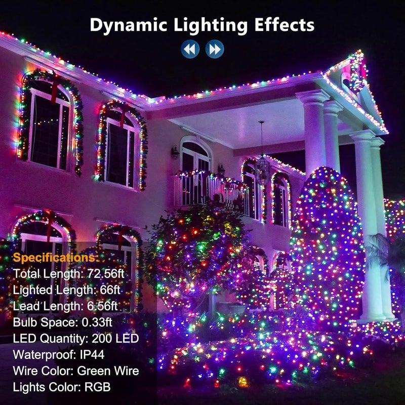 BRIZLER Color Changing Halloween Lights, 66ft 200 LED RGB Christmas Lights Music Sync, 120+ Modes Remote Dimmable Outdoor Christmas Light, Mini Tree Light Indoor Plugin for Xmas Halloween Party Decor - Image 5