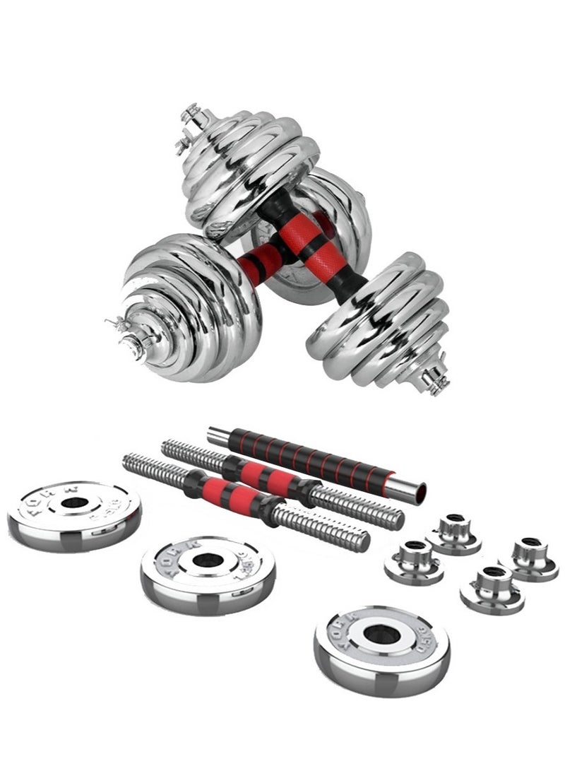 YORK FITNESS 30KG-Adjustable Chrome Dumbbell and Connecting Rod Set for Weightlifting Workout With Box, Red - Image 2