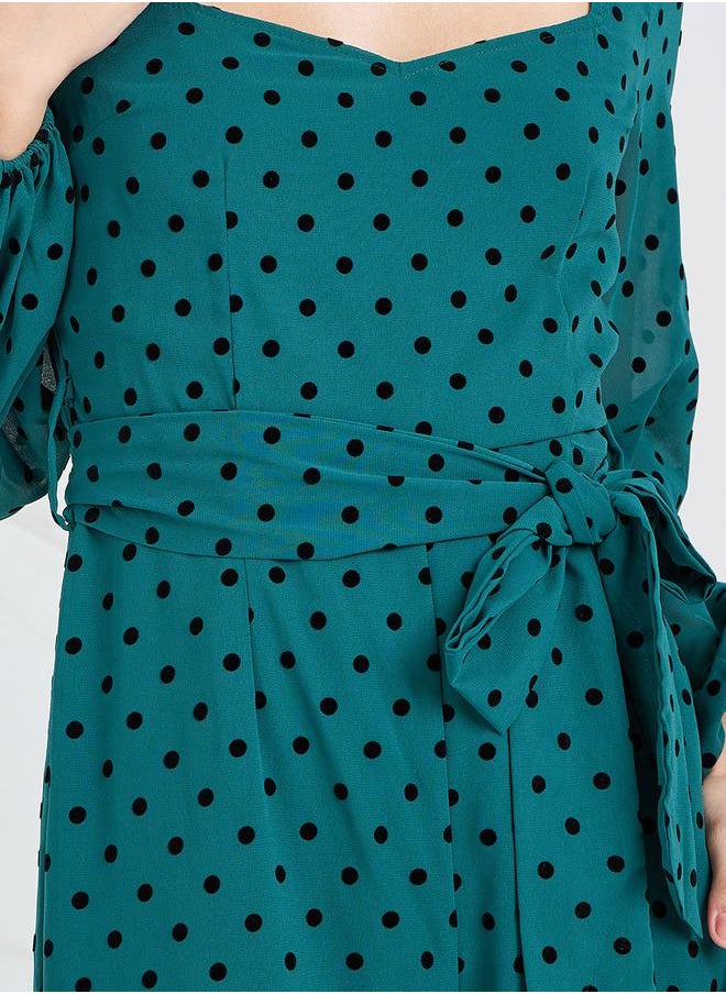Styli - Sweetheart Neck Flocked Wide Leg Jumpsuit - Image 1