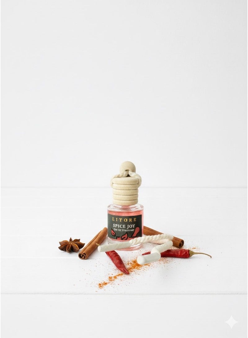 Litore Car Air Freshener 8 ml | Long-Lasting Hanging Diffuser with Essential Oils | Car Perfume for Odor Removal | Elegant Glass Bottle & Wooden Cap Design (Spice Joy) - Image 3