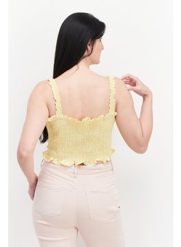 GLAMOROUS Women Square Neck Sleeveless Shirred Tank Top, Yellow  - Image 4