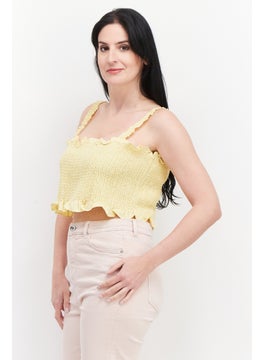 GLAMOROUS Women Square Neck Sleeveless Shirred Tank Top, Yellow  - Image 2