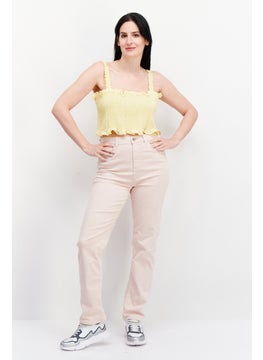 GLAMOROUS Women Square Neck Sleeveless Shirred Tank Top, Yellow  - Image 3