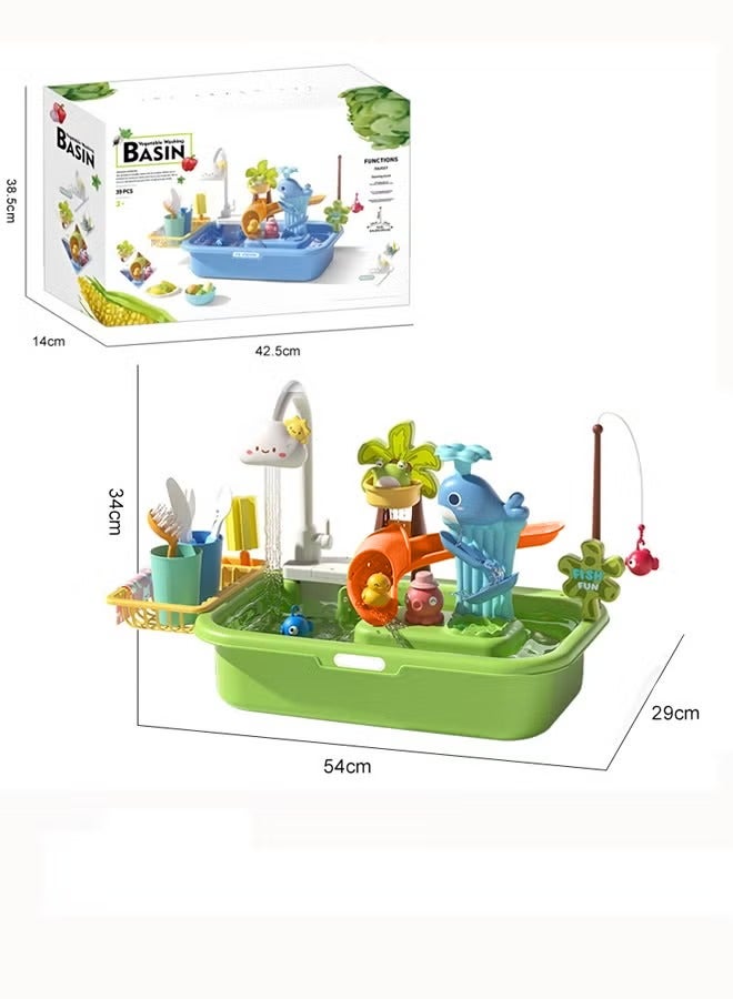 Vixplorn Electric Dishwasher Toy Set Dishwasher Toy Realistic Kitchen Toy Fishing Toy Vegetable Washing Sink Water Play Toy - Image 2
