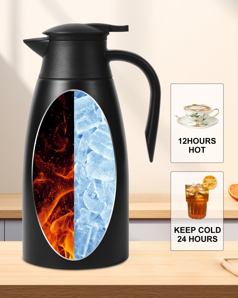 Tgvasz 70oz Thermal Coffee Carafe for keeping hot,Updated Carafes for hot liquid, Stainless Steel Insulated Thermal Pot for Coffee, Hot Water,Keep Hot 12 Hours (Black 2.1 L) - Image 3