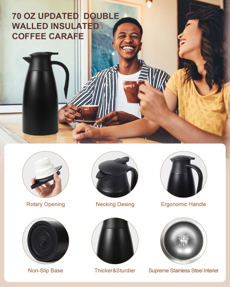 Tgvasz 70oz Thermal Coffee Carafe for keeping hot,Updated Carafes for hot liquid, Stainless Steel Insulated Thermal Pot for Coffee, Hot Water,Keep Hot 12 Hours (Black 2.1 L) - Image 5