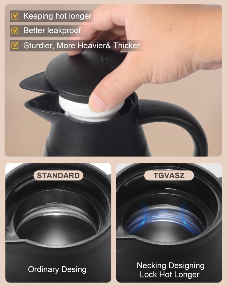 Tgvasz 70oz Thermal Coffee Carafe for keeping hot,Updated Carafes for hot liquid, Stainless Steel Insulated Thermal Pot for Coffee, Hot Water,Keep Hot 12 Hours (Black 2.1 L) - Image 2