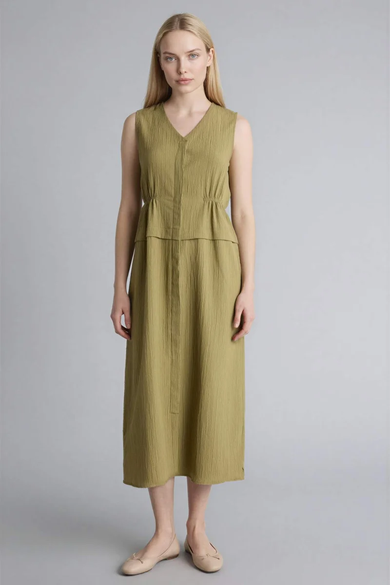 ديفاكتو V-Neck Waffle Textured Sleeveless Dress