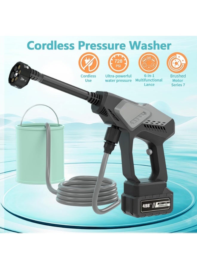 ZLH HITY غسالة ضغط لاسلكية، غسالة طاقة محمولة 6 في 1 للفناء والسيارة، غسالة ضغط تعمل بالبطارية مع بطاريتين 21 فولت لغسل السيارات/الأرضيات/تنظيف الحدائق والري - Image 2