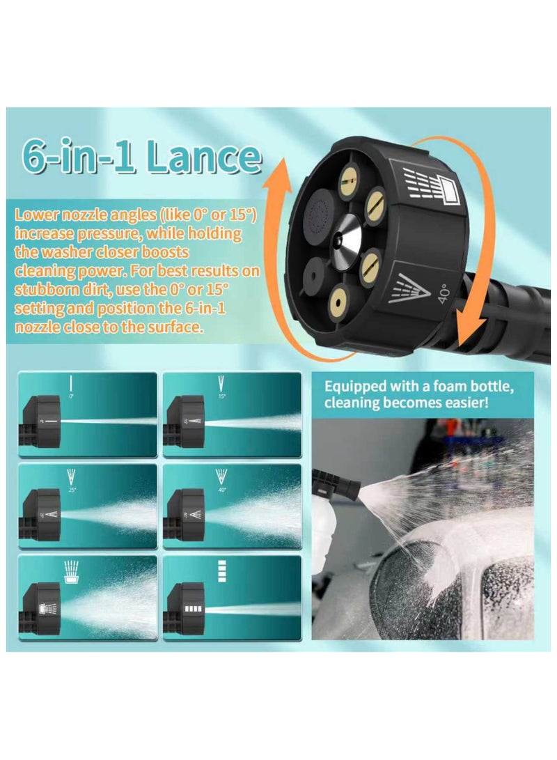 ZLH HITY غسالة ضغط لاسلكية، غسالة طاقة محمولة 6 في 1 للفناء والسيارة، غسالة ضغط تعمل بالبطارية مع بطاريتين 21 فولت لغسل السيارات/الأرضيات/تنظيف الحدائق والري - Image 3