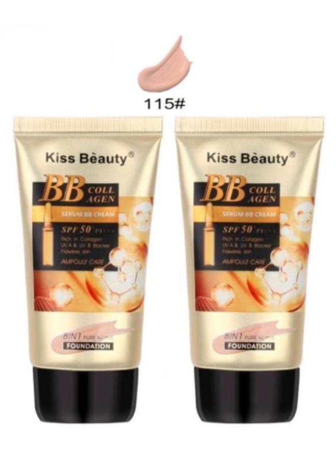 Kiss Beauty 2 Packs of Kiss Beauty Collagen Foundation SPF 50+ 8 in 1 Active & Pure #115 65ml  - Image 1