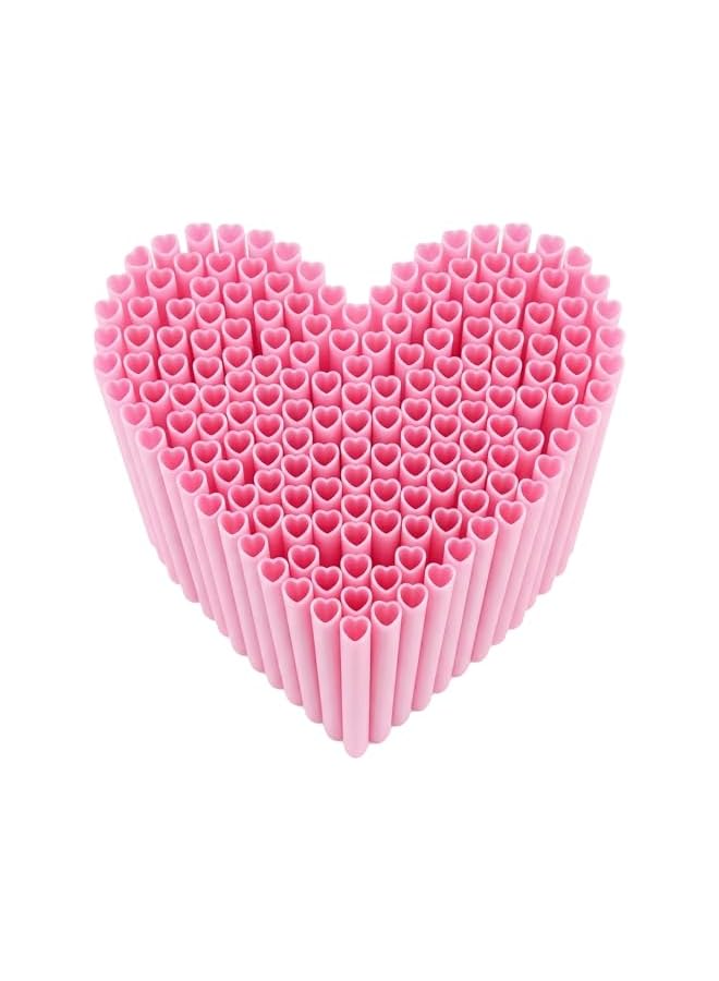 50PCS Heart Shaped Pink Straws, Heart Straws Cute Plastic Drinking Straw for Valentine & Galentines Day Party Favors, Bridal Shower, Baby Shower Wedding & Birthday Supplies - Image 1