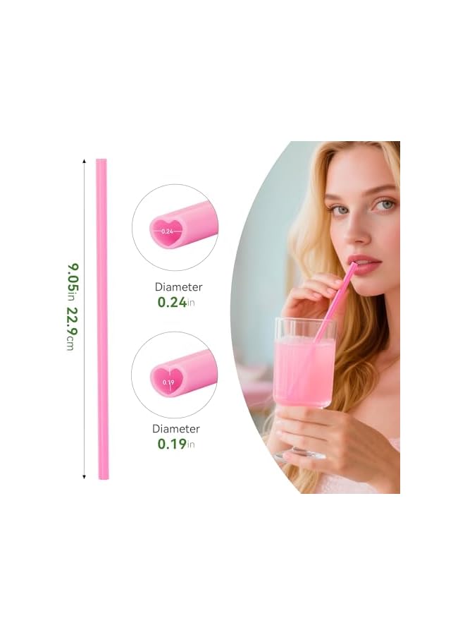 50PCS Heart Shaped Pink Straws, Heart Straws Cute Plastic Drinking Straw for Valentine & Galentines Day Party Favors, Bridal Shower, Baby Shower Wedding & Birthday Supplies - Image 4