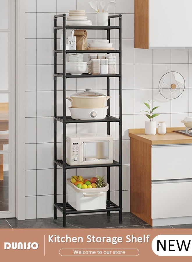 DUNISO 6-Tier Kitchen Storage Shelves, Metal Shelves for Storage Pantry Shelves with Rolling Wheels, Movable Multifunctional Storage Rack, Standing Shelf Rack for Kitchen Bedroom Laundry Closet  - Image 1